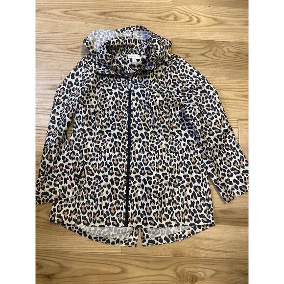 Susan Graver Leopard Print Anorak Rain coat hood water resistant packable Medium - Picture 2 of 5